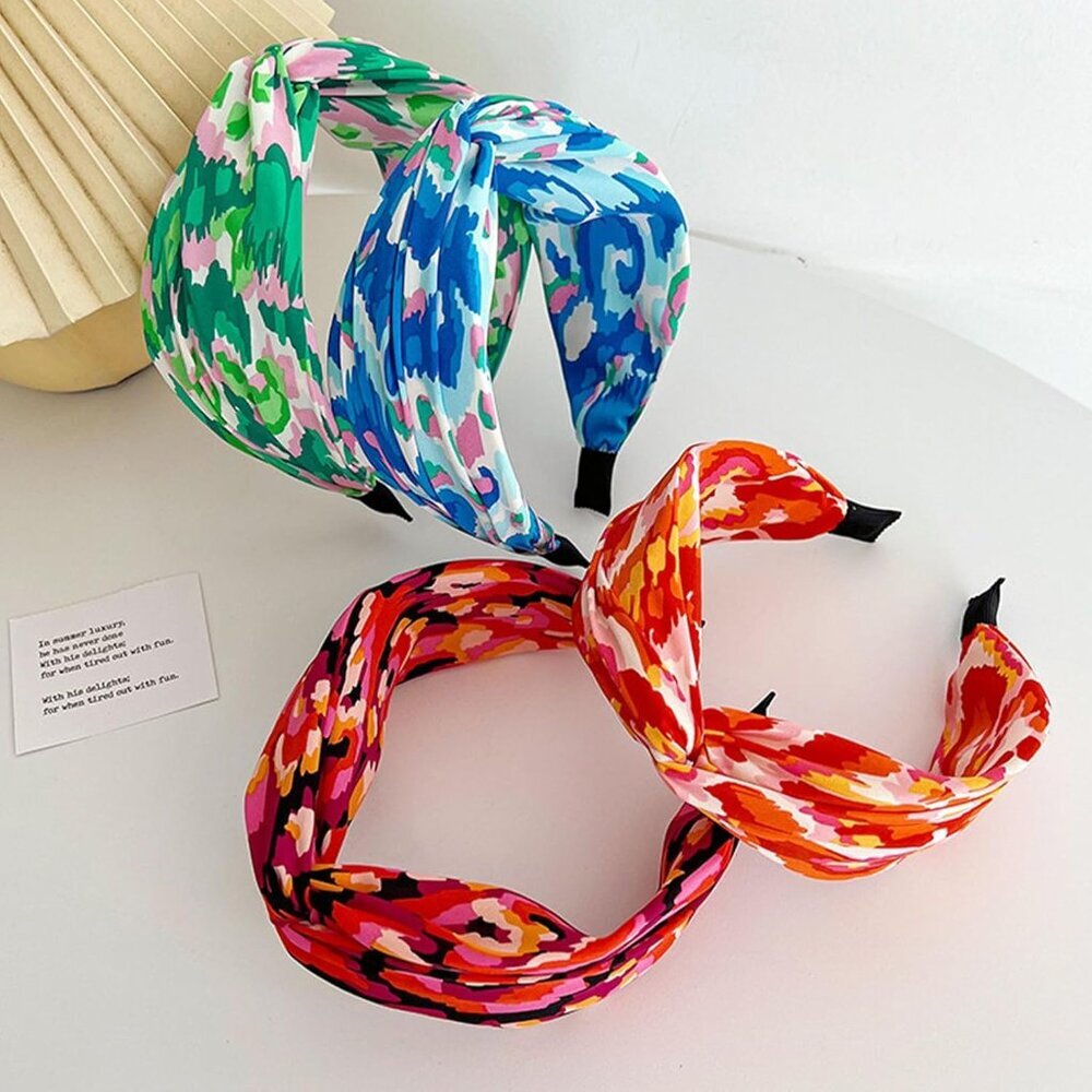 4 Pack Floral Printed Wide Knotted Headbands For Women Fashionful Hair Accessory
